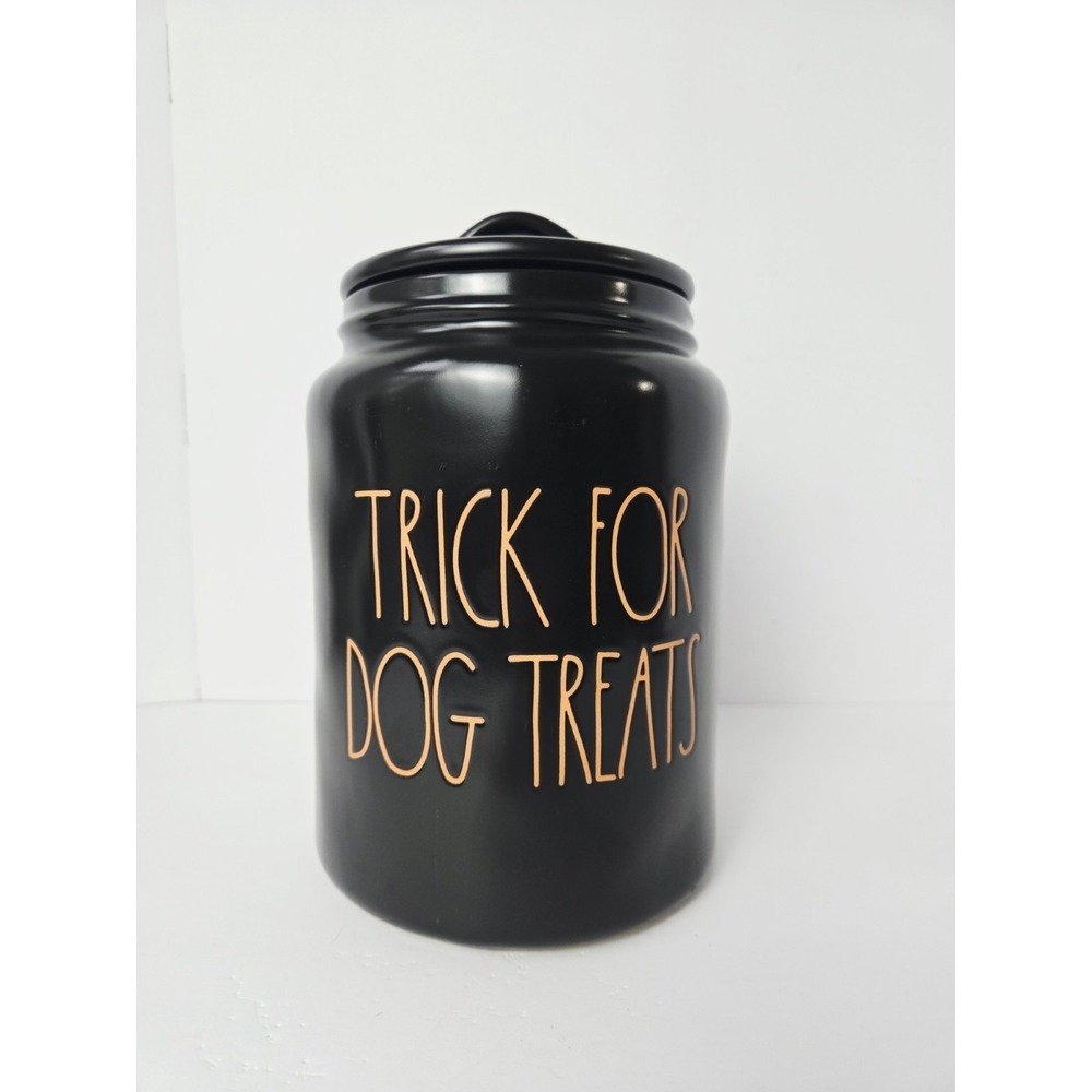Rae Dunn canister jar Trick for dog Treats Halloween black orange Magenta